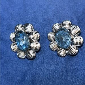 Mid-Century Coro Silver and Blue Earrings